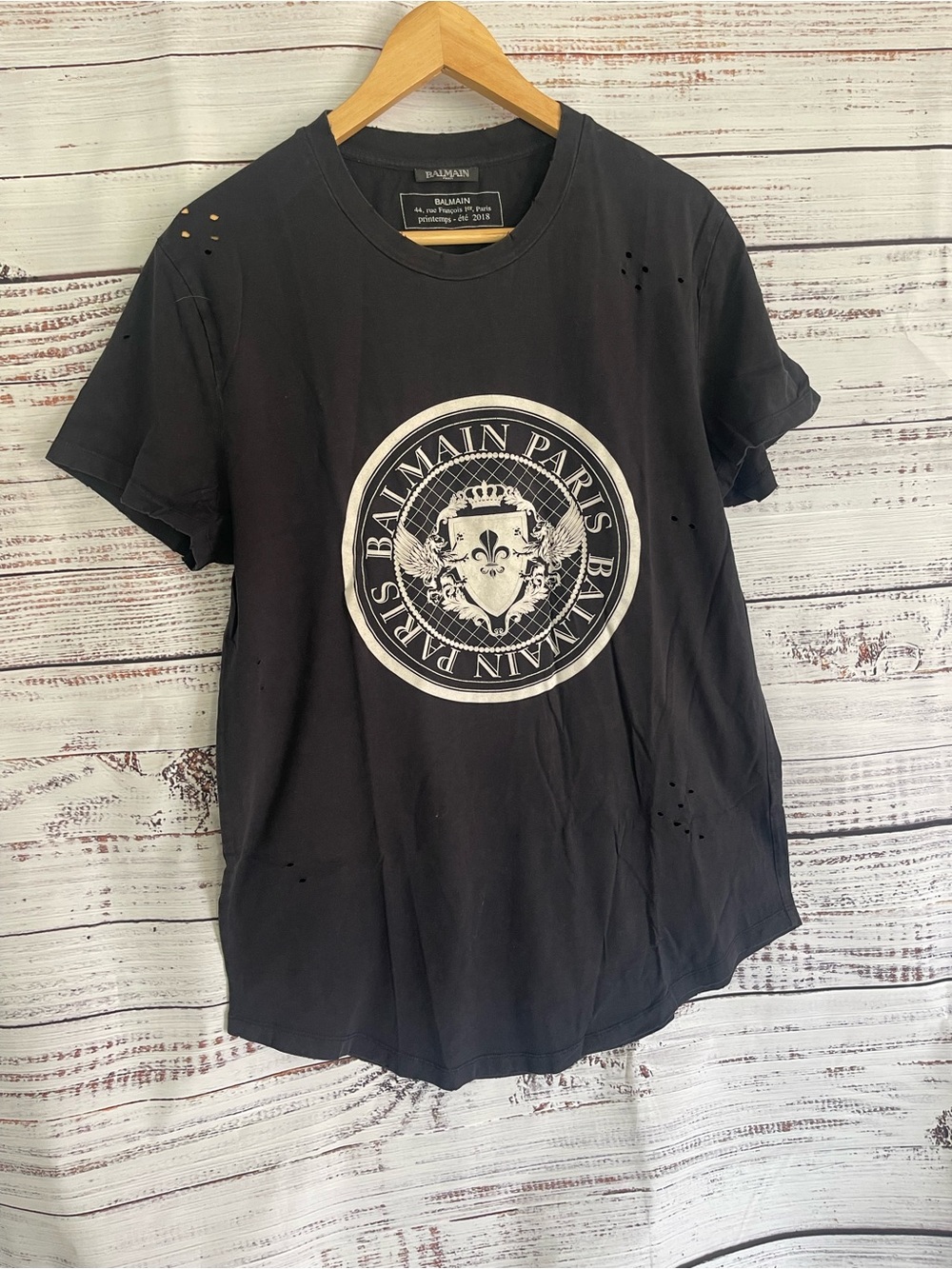 Balmain Black Short Sleeve Logo Medallion Tee